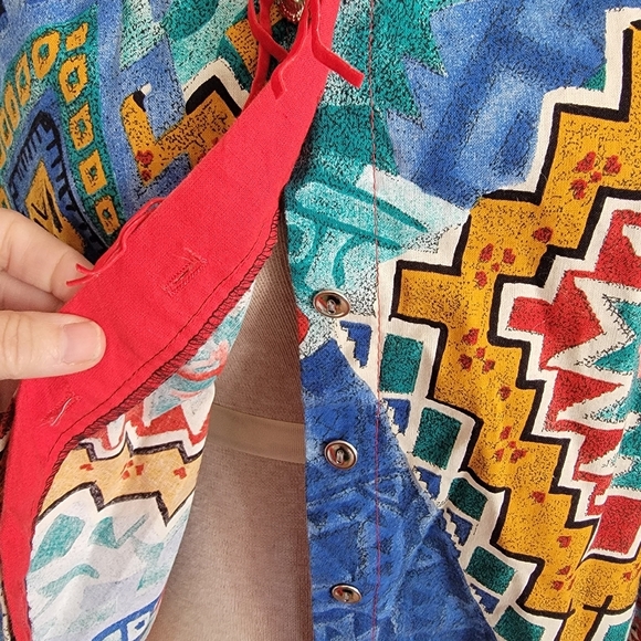 Vintage Western Circle T LS Shirt SZ L Bright Multi-Color - Picture 6 of 7